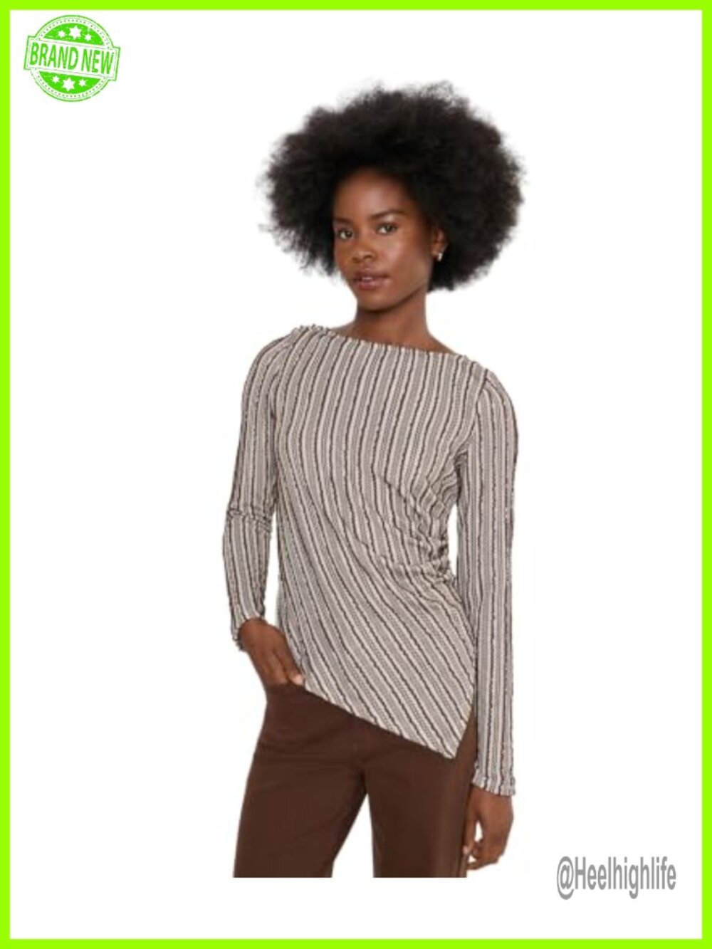 Long Sleeve Boatneck Asymmetric Hem Knit Top with Pleat